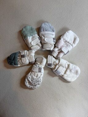 Neutral Baby Mittens Set - Cream, Sage, Gray